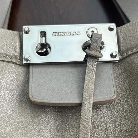 Jimmy Choo Farrah Taupe Leather Designer Tote Bag - Picture 3 of 13